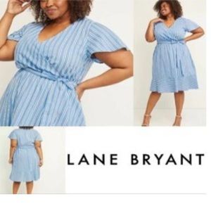 Blue and White faux wrap dress with belt from Lane Bryant, size 28